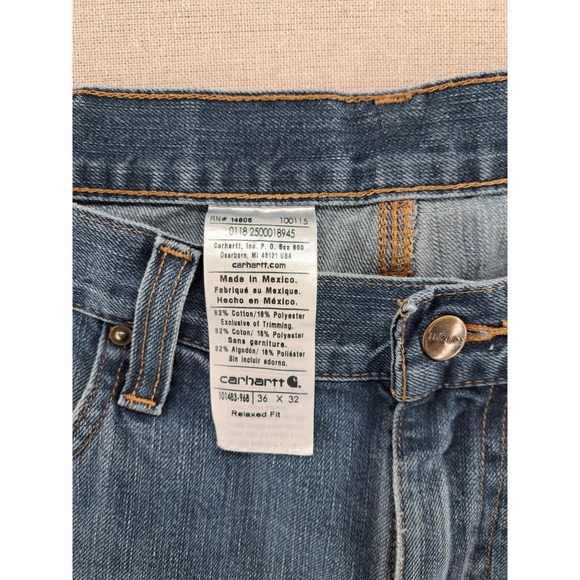 Carhartt Jeans Mens 36x32 Double Knee Front Blue Denim Slim Fit Altered W36.5" - Picture 3 of 9